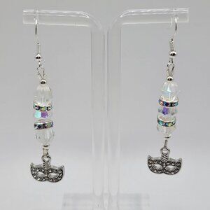 Handmade Clear Gem and Rhinestone Earrings with Clear Gem Mask Charms